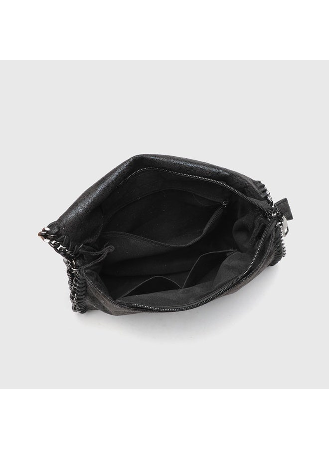 Chic Black Faux Leather Shoulder Bag with Intricate Chain Detail Effortlessly Elevate Your Style with Timeless Elegance and Practicality - Image 4